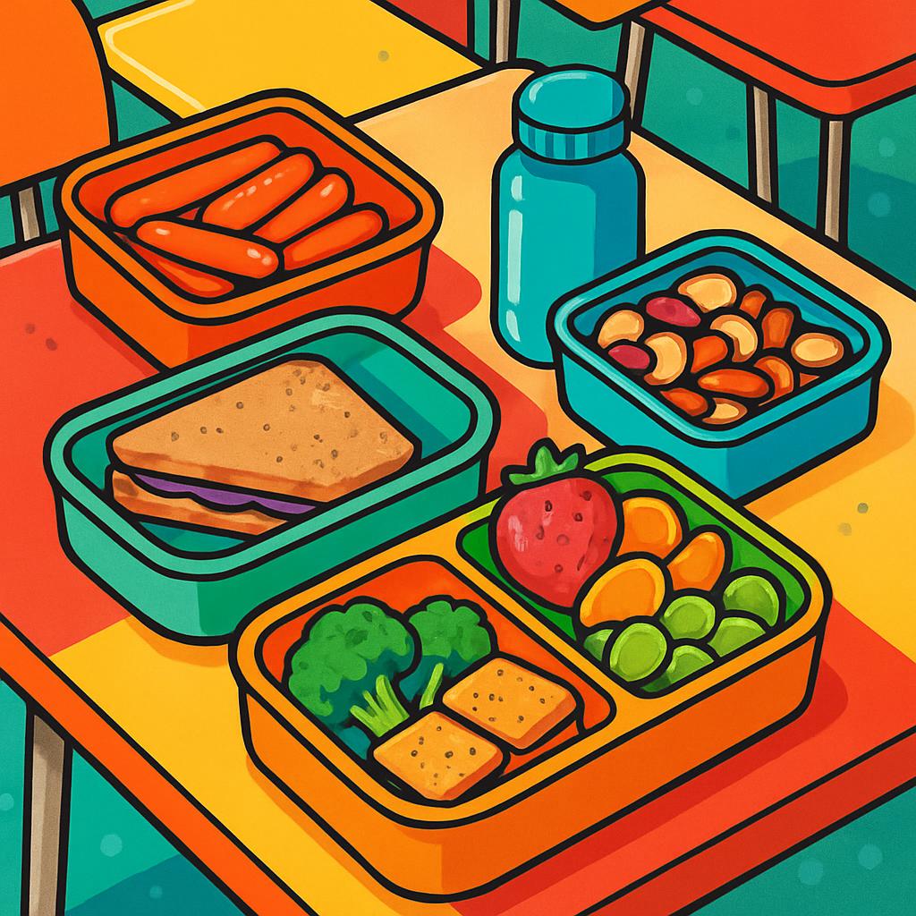 an illustration of a lunchbox full of school lunch.